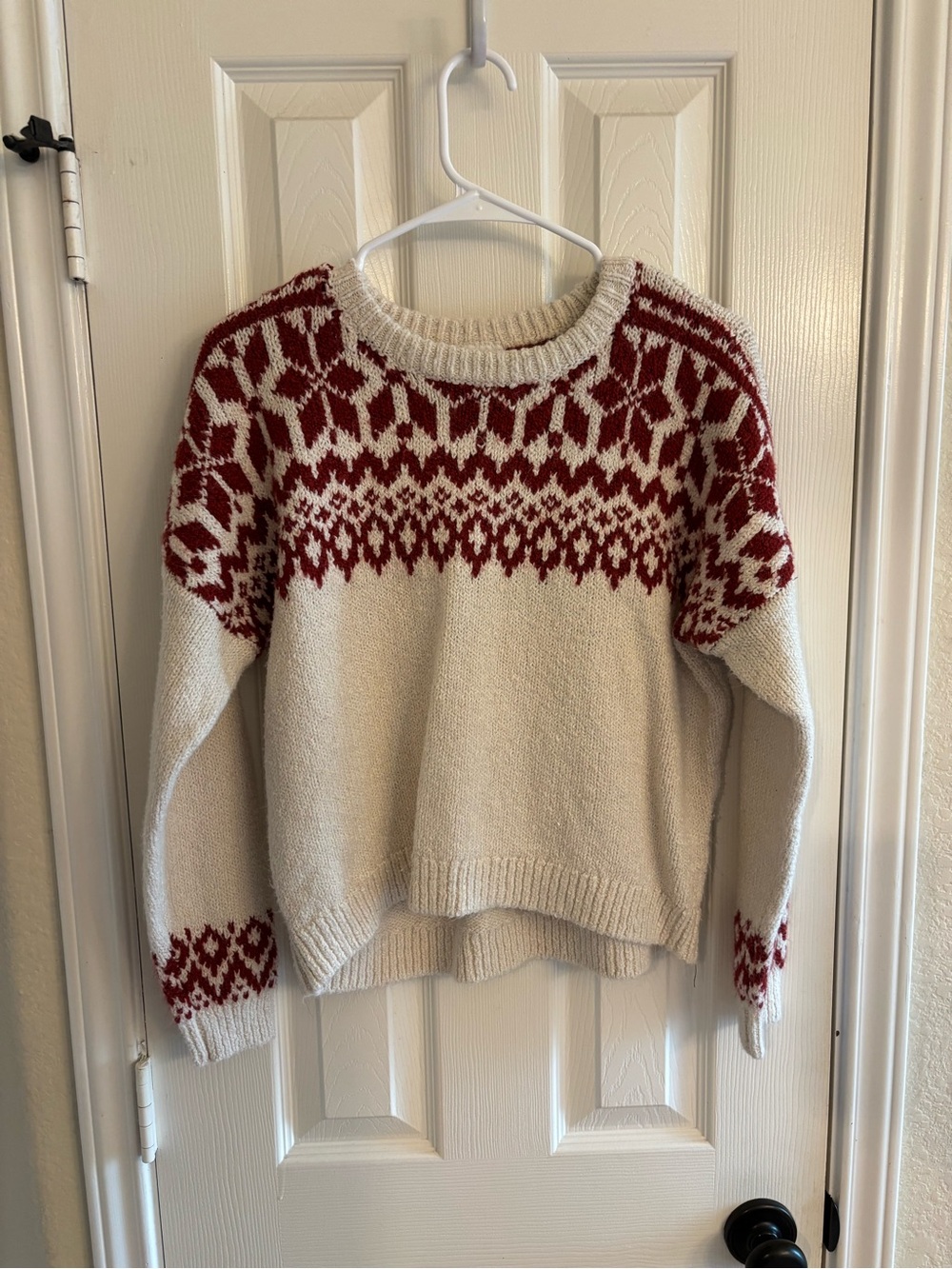 Abercrombie Kids Sweater Size 15/16 Cream Red Fair Isle Nordic Knit Pullover